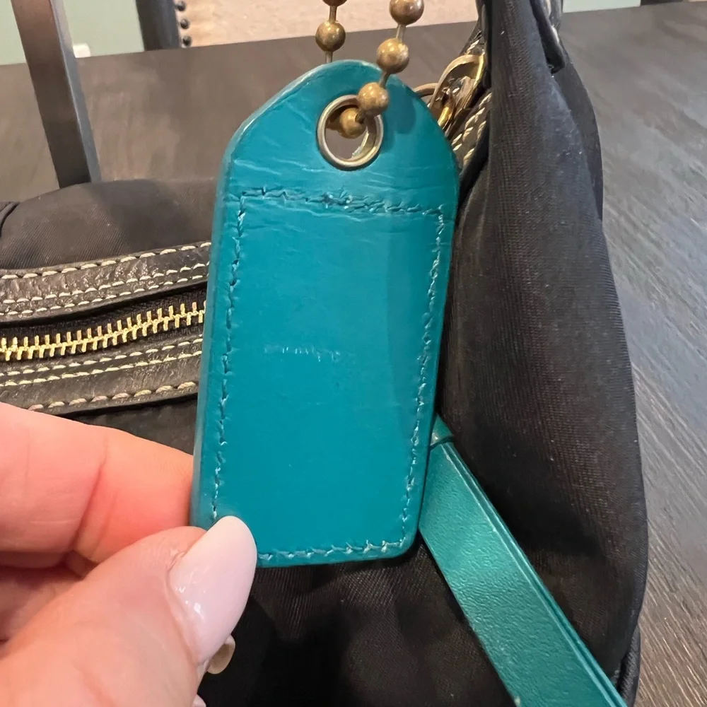 Y2K Coach Hampton Black Hobo Shoulder Bag with Teal Lining